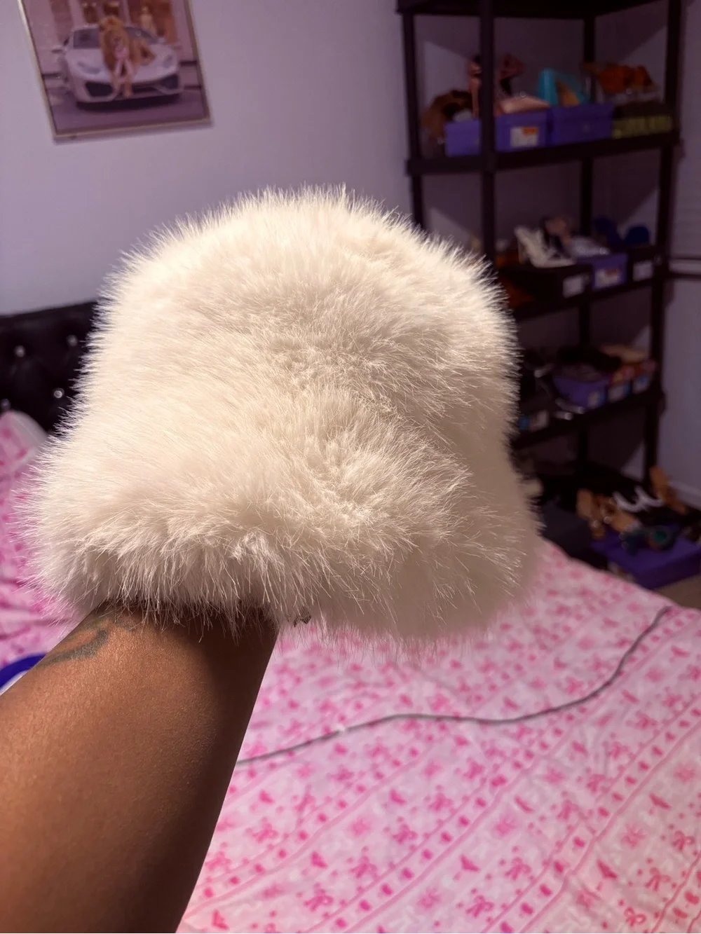 Plush Faux Fur womens Hat - Soft White